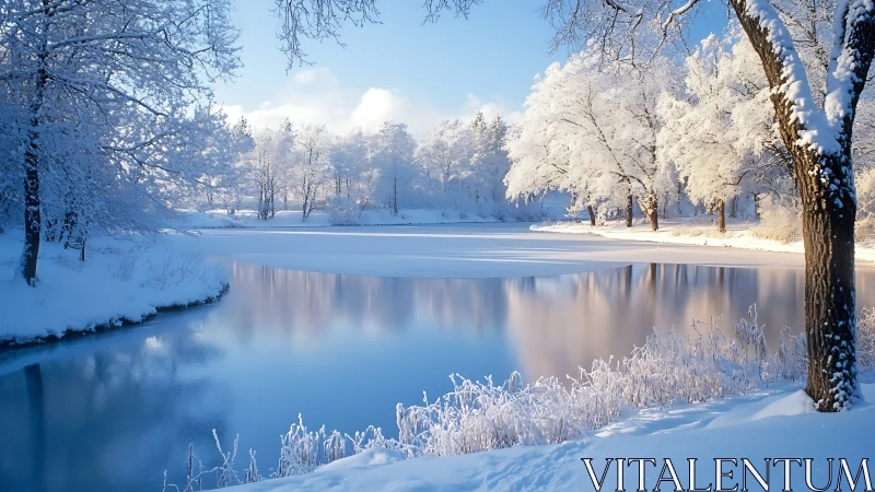 Winter river glows softly beneath a clear, frozen dawn sky