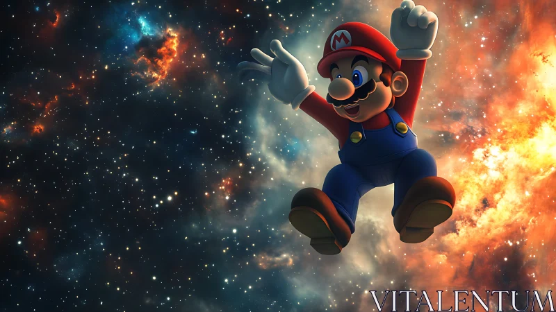 Cartoon plumber avatar in luminous volumetric nebula field.