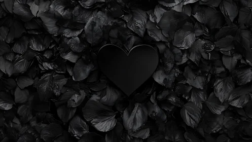Black Heart Among Wilted Petals and Darkness