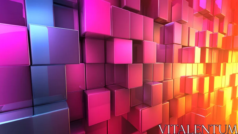 Colorful 3D Cubes Abstract Wall with Gradient Lighting Effect.