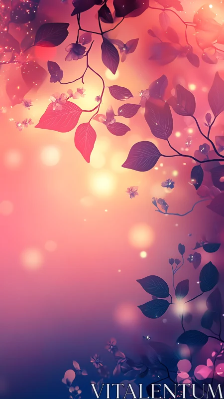 Backlit floral vines against gradient bokeh twilight backdrop