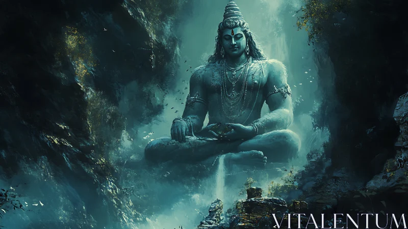 Mountain god of still waters seated in luminous mist.
