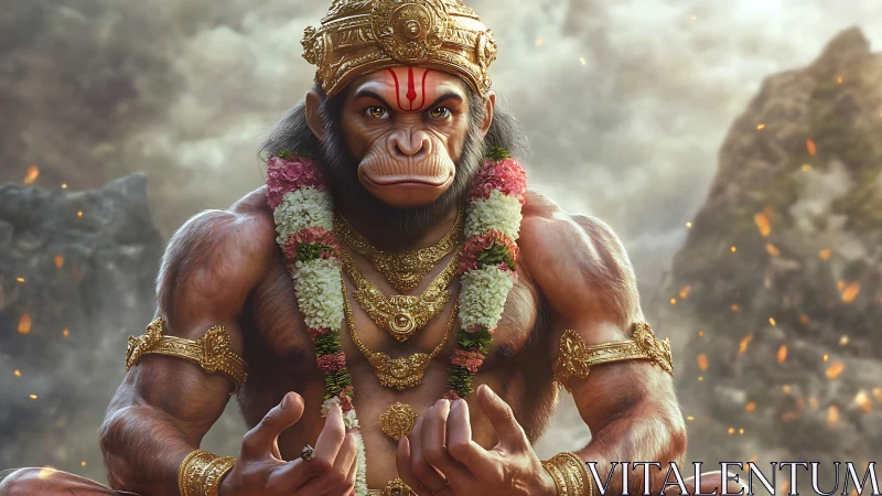 Divine simian warrior rendered with ornate gold regalia.