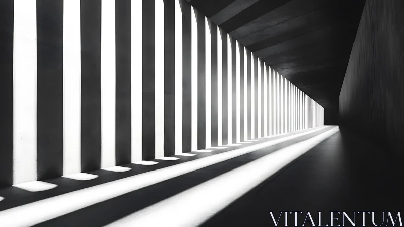 Monochrome linear corridor with repetitive vertical light columns
