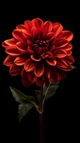 Scarlet dahlia bloom illuminated against deep black background studio portraiture