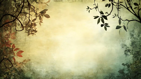 Whispering branches framing a sun-faded woodland hush.