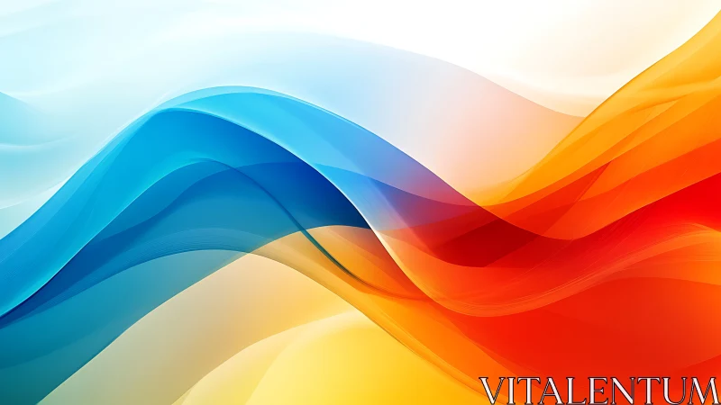 Curved translucent color waves form layered blue to orange gradient