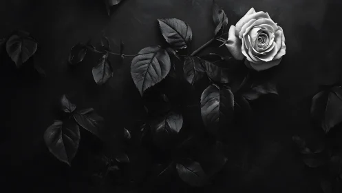 Monochrome rose luminance study against low-key foliage field.