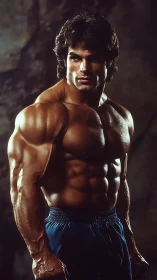 Muscular male torso highlighted in dramatic studio lighting.