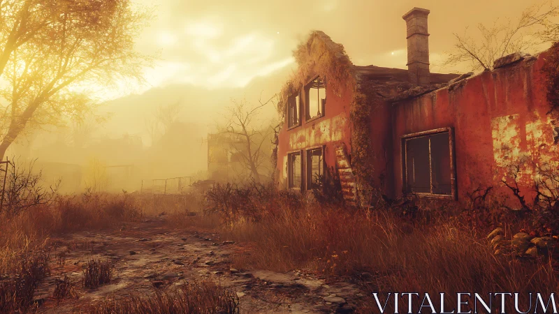 Sunlit ruins depict a haunting post-apocalyptic homestead.