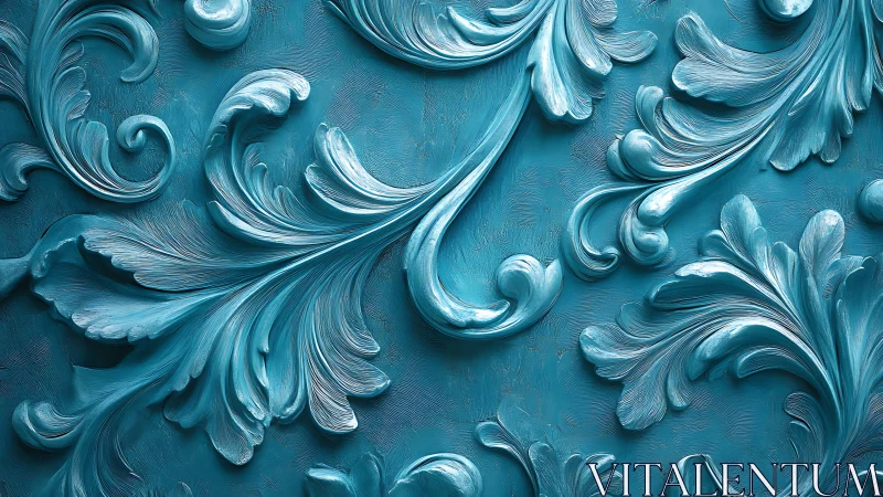 Baroque acanthus scroll relief in turquoise sculpted plaster