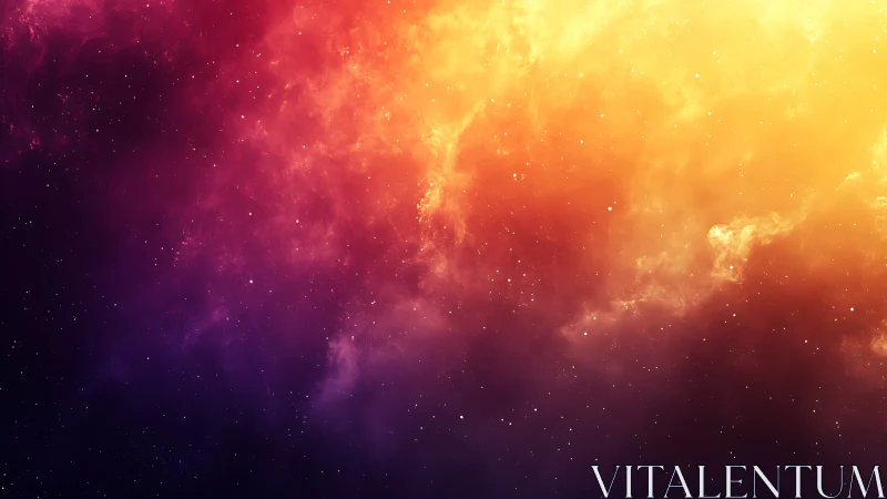 Radiant cosmic nebula glows in vivid orange and violet hues.