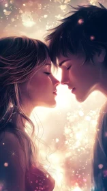 Two Figures in Ethereal Light Embrace.