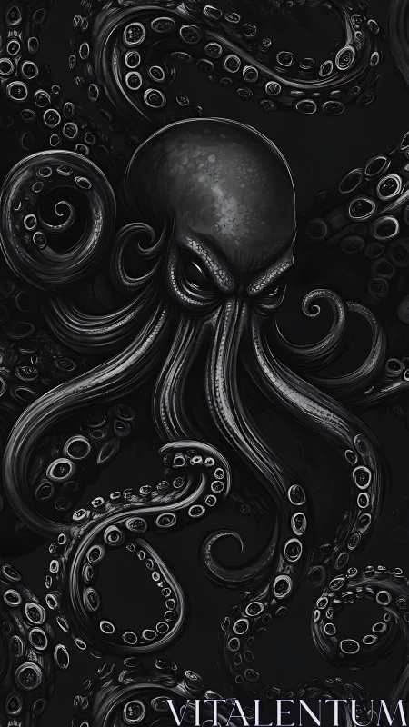 Brooding abyssal kraken with swirling monochrome tentacles.