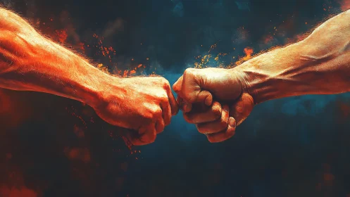 Fists Bumping with Fire and Energy.