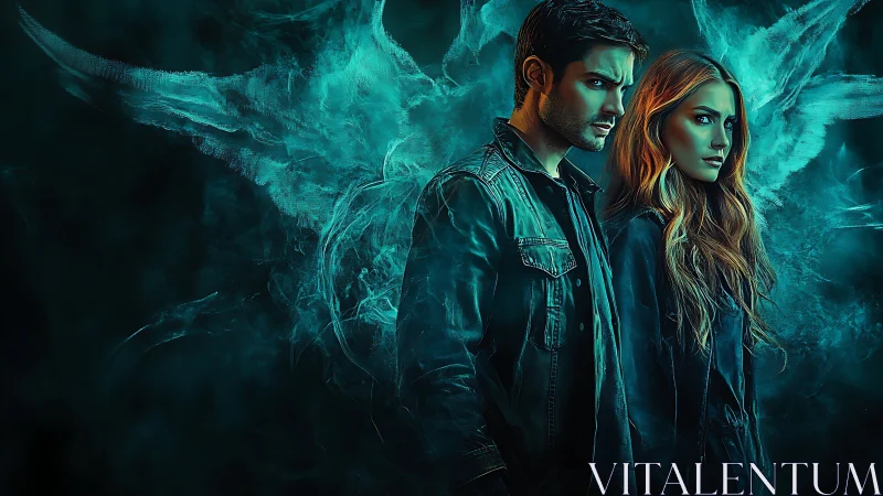 Bioluminescent vigilantes framed by spectral wing plumes.