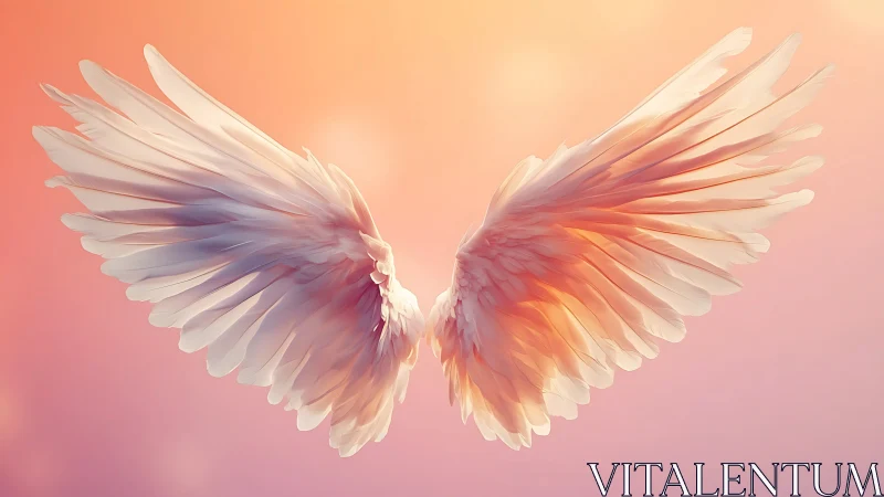 Sunlit angel wings unfurl softly across a pastel dawn sky