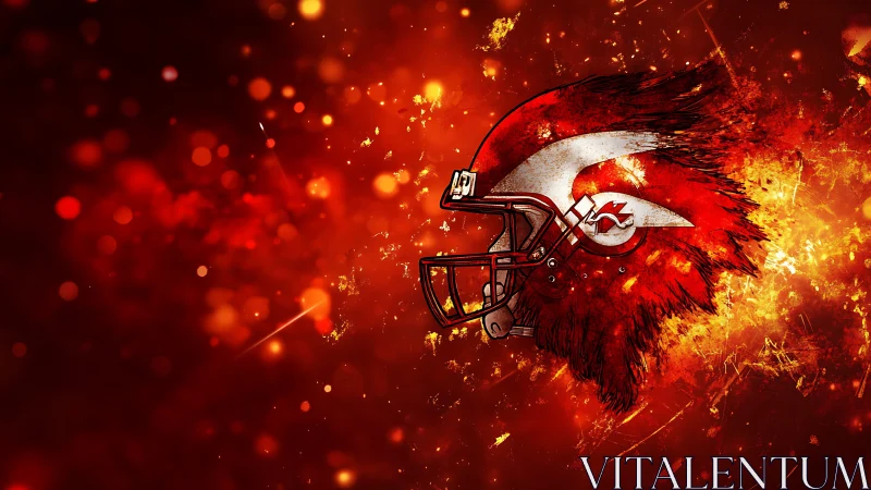Explosive red football helmet rendered in dynamic digital flames.