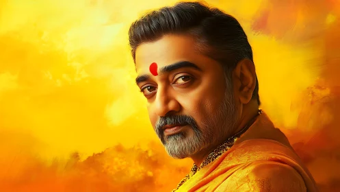 Warm spiritual portrait in glowing golden sunlight tones.