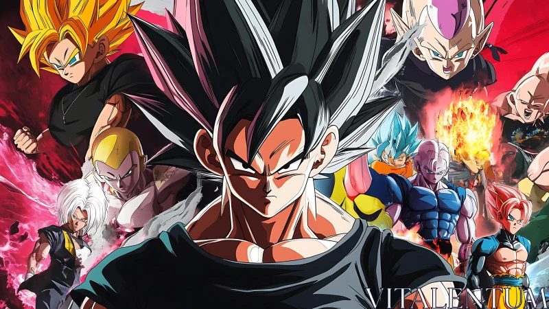 Centralized black haired fighter surrounded by multiple warriors