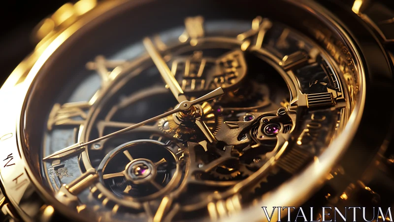 Golden skeleton watch glowing with intricate clockwork charm.