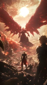 Sunlit showdown beneath the wings of a blazing titan.