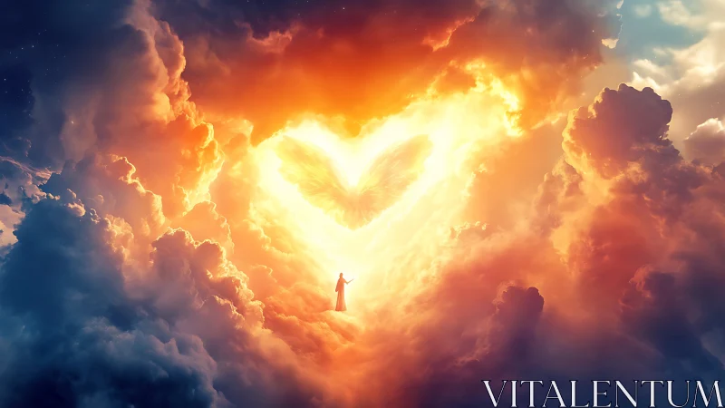 Radiant heart in the clouds guiding a lone dreamer home.