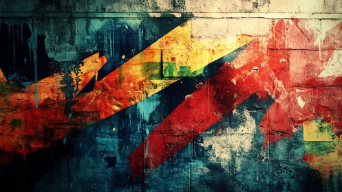 Bold abstract graffiti mural with vivid colors on concrete wall.
