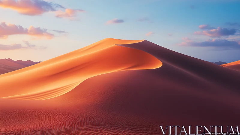 Sunlit dune ridge exhibits soft gradients and fine sand textures