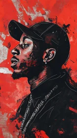 Digital painting profile portrait with expressive red field.