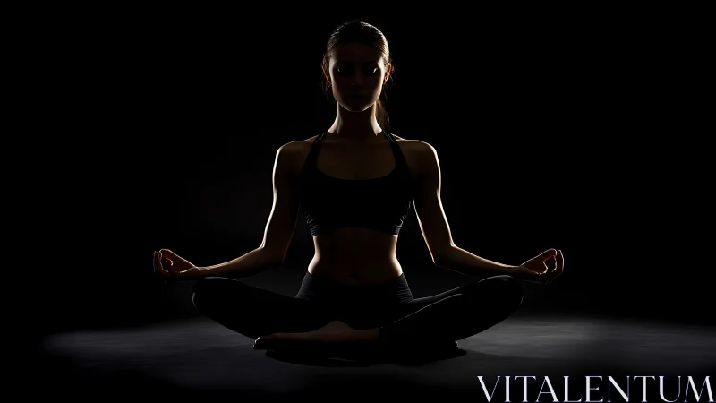 Low key studio portrait of woman in lotus meditation pose