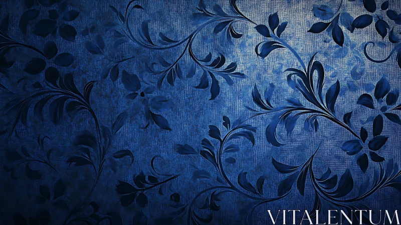 Blue floral ornamental pattern on textured background.