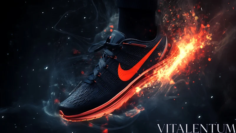 High-speed running shoe cuts through glowing ember trail