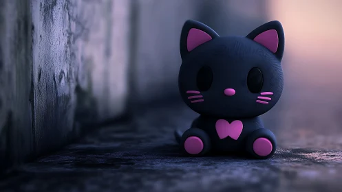 Black Cat Figurine in Moody Urban Alley Setting