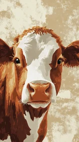 Curious brown cow portrait stands against rustic beige backdrop