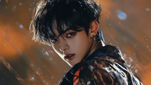 Moody digital portrait of stylish young man in profile