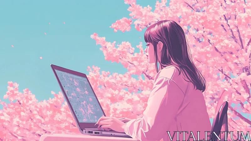 Spring daydream coding beneath soft cherry blossom skies.