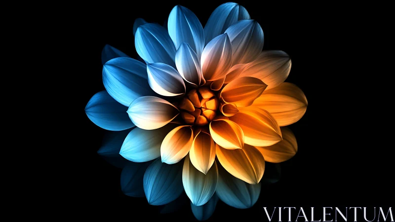 Triadic luminescent dahlia rendered with radiant gradient transitions