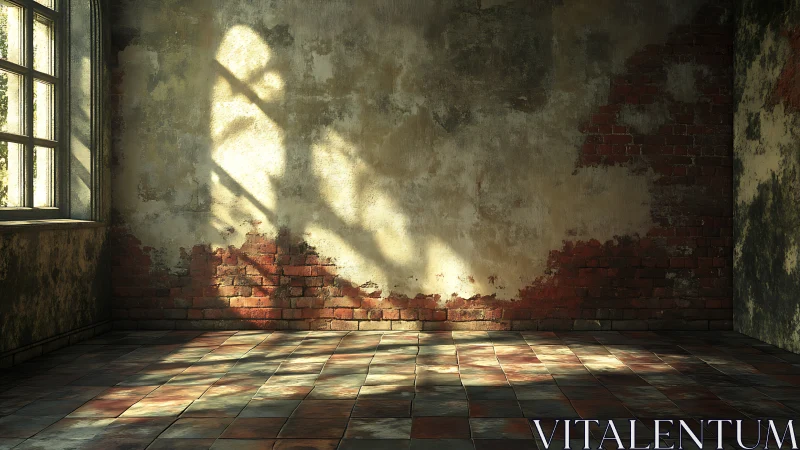 Sunlit dilapidated brick interior with high contrast GI rendering