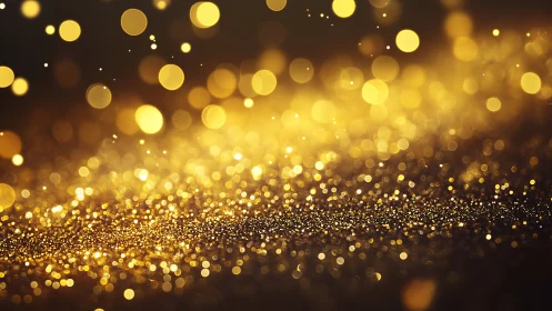 Gold glitter surface with defocused circular light bokeh.