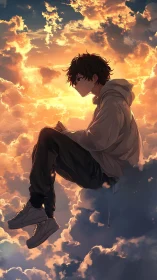 Sunset-cloud suspended youth in high-altitude atmospheric silence.