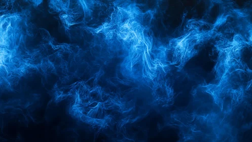 Abstract Blue Smoke Swirl Texture on Dark Background, Digital Art.