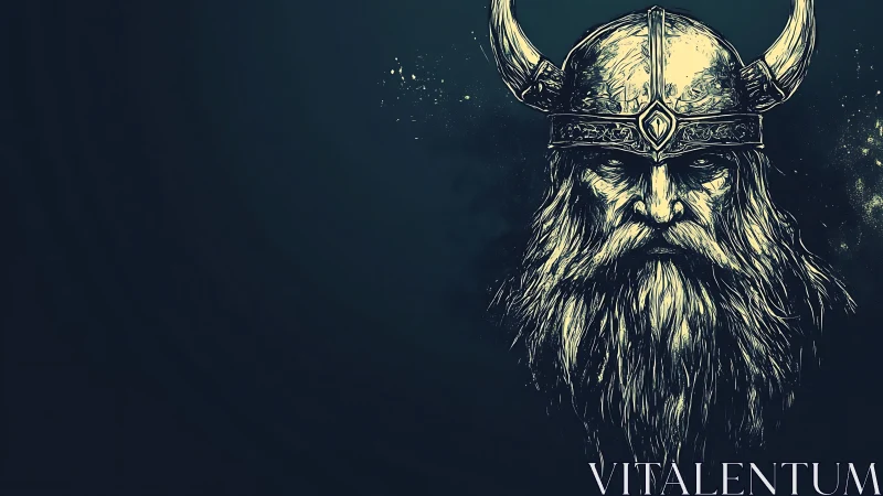 Moody Viking warrior portrait glowing in deep teal shadows.