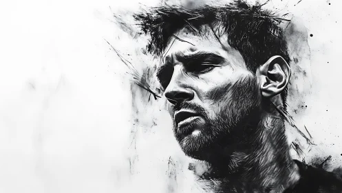 Monochrome male portrait rendered in expressive brush strokes.