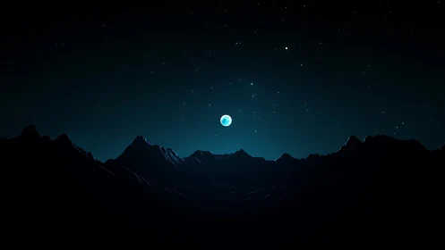 Quiet moonlit mountains under a calm, star-scattered sky.