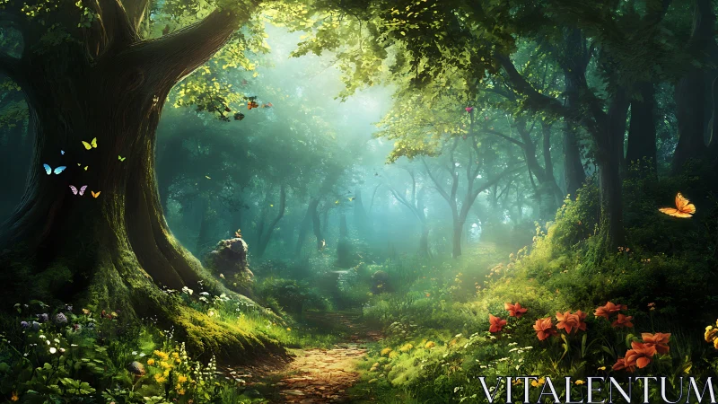 Enchanted Forest Cathedral Bathed in Ethereal Golden Radiance.