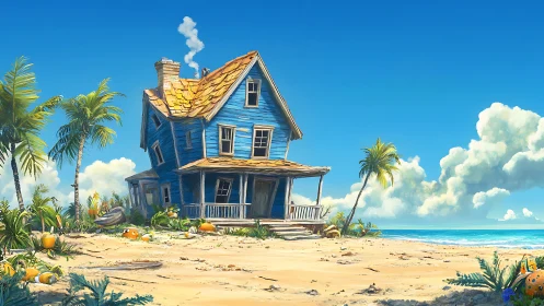 Tilted Blue Cottage Coastal Beach House.