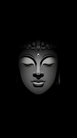 Minimalist Buddha face in monochrome digital illustration.