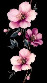 Botanical illustration depicting pink and magenta peonies with rendered anatomical stamen detail aga