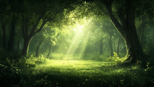 Luminous Forest Cathedral: Where Sunlight Weaves Through Ancient Trees.